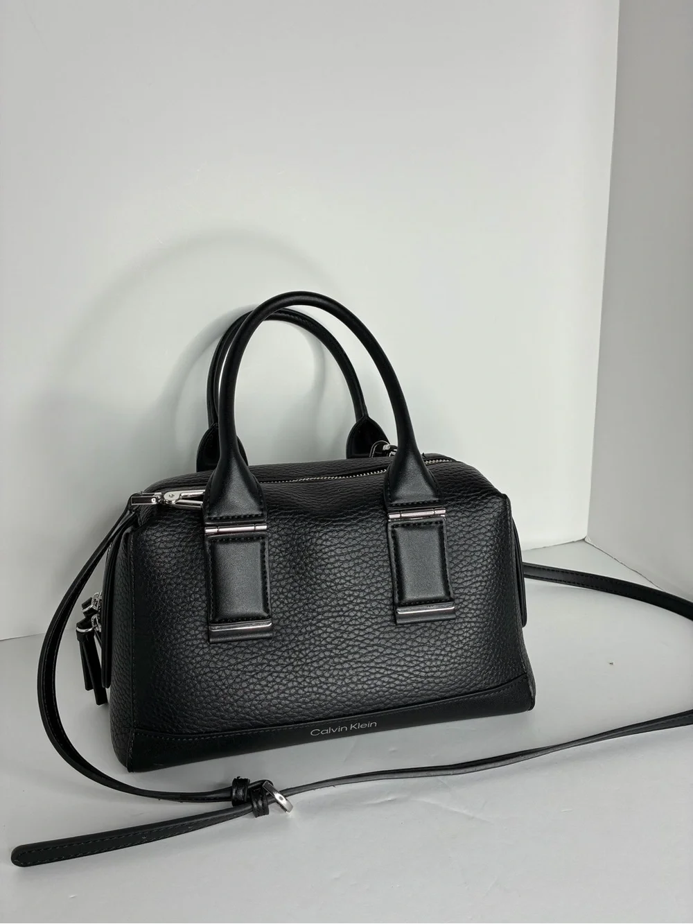 Calvin Klein Black Pebbled Leather Mini Satchel with Strap